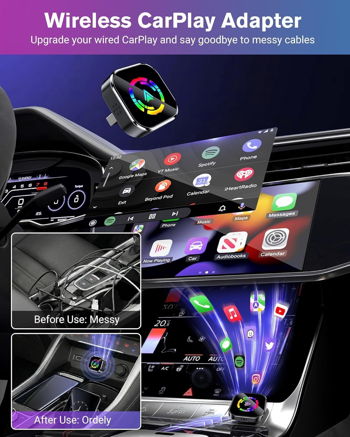 Ablink 2026 Upgarded Wireless CarPlay Adapter for iPhone & Android
