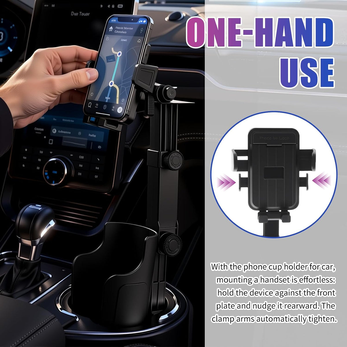 2-in-1 Cup Holder Phone Holder,Upgraded Version Cup Holders Phone Mount with Long Arm & 360° Adjustable,Cups Phones Holders for Car as Car Accessories for 4.7-7 inches Phones