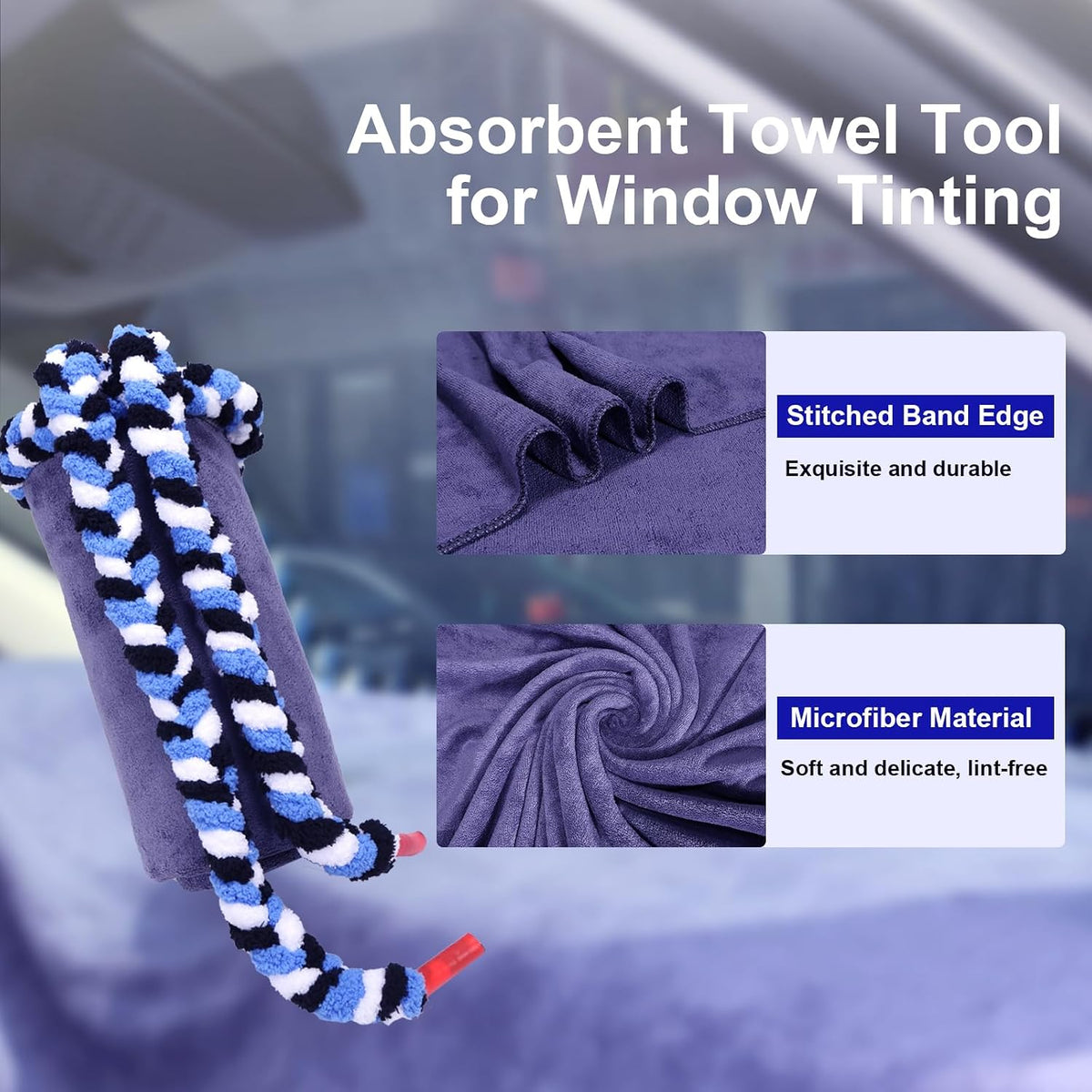 Car Window Tinting Dashboard Protecting Microfiber Towel, 2-in-1 Super Absorbent Fusion Towel Dash Cover and Soak Rope Tool for Vehicle Windshield Scratch-Free Tint Tools