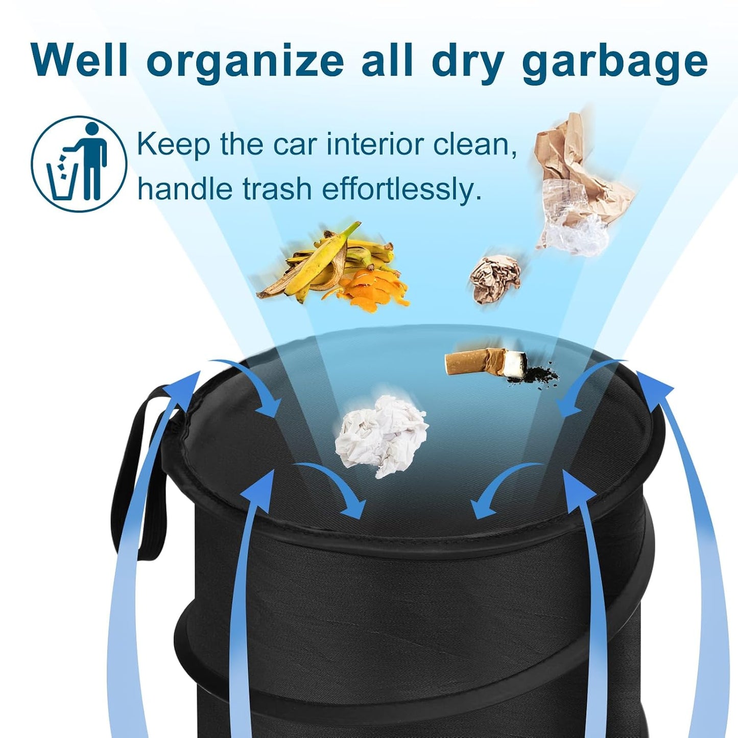 Car Trash Can, 4 Gallons Garbage Can, Collapsible Pop-Up Trash Bin | Trash Can for Car Front Back Seat, Portable Car Trash Bag Hanging for Vehicle SUV Rv Truck Accessories Interior, Black