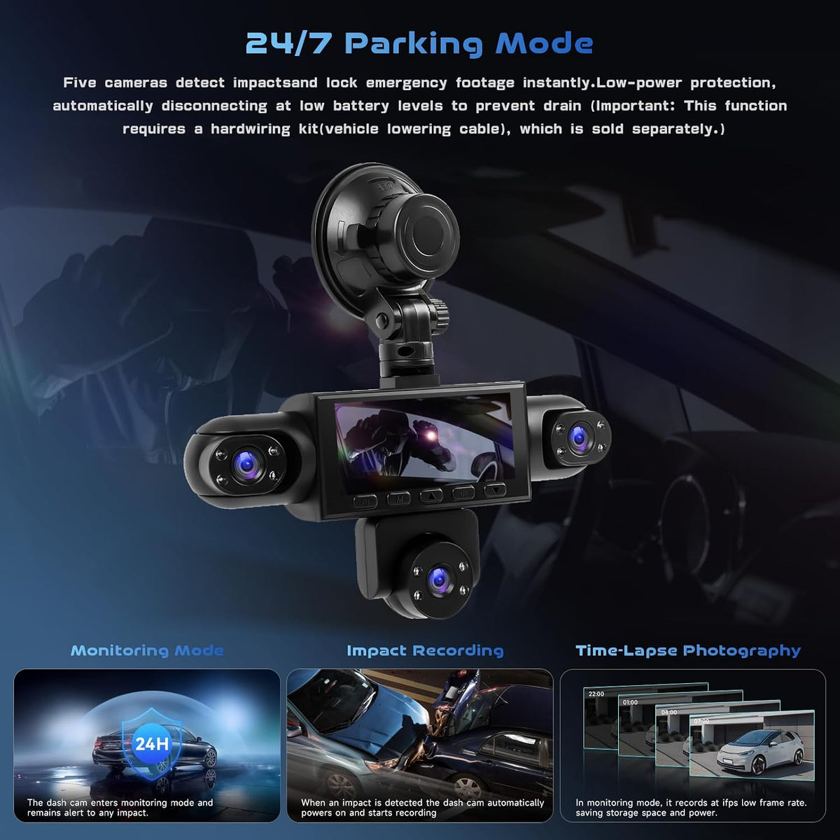 5-Channel Dash Cam Mirror, 360° Car Camera Front Rear Inside 1080P, HDR Night Vision, 24H Parking Mode, Loop Recording, Reverse Assist