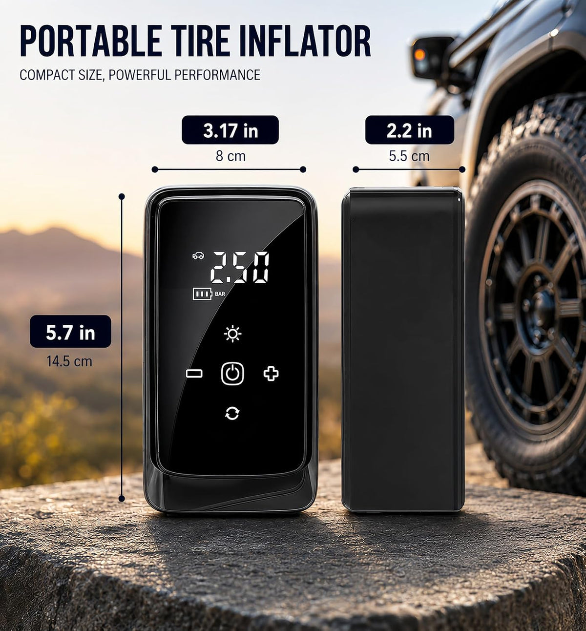 Tire Inflator Portable Air Compressor, Dual Power 12V DC/Rechargeable