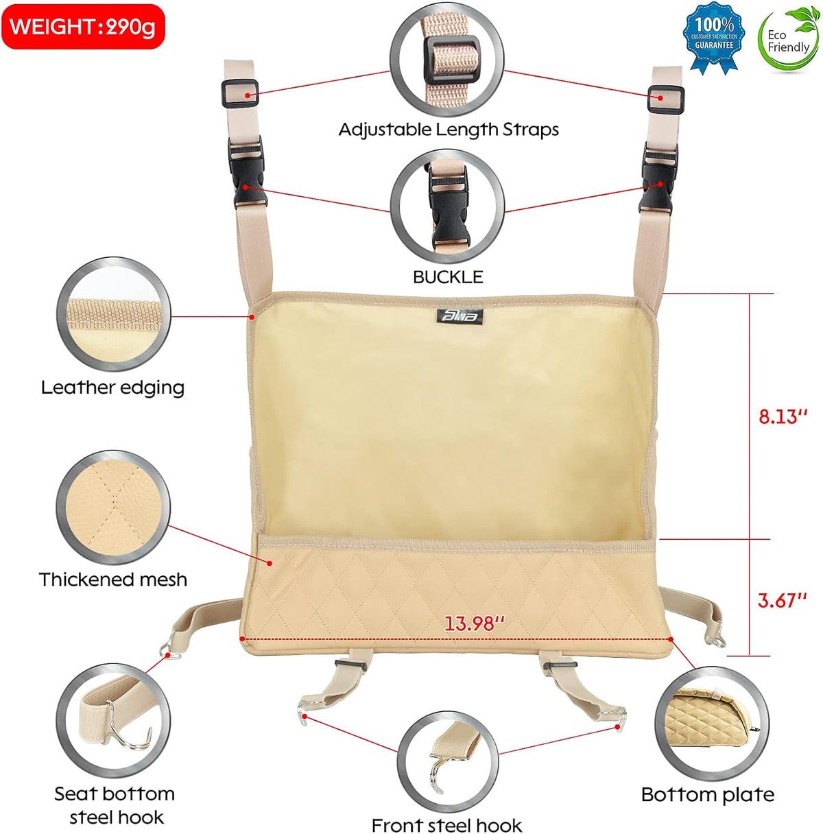 Car Organizers and Storage Purse Holder, Large Capacity Car Net Pocket Handbag Holder, Automotive Consoles & Backseat Organizer, Leather Back Seat Bag Between Car Front Seats, Beige