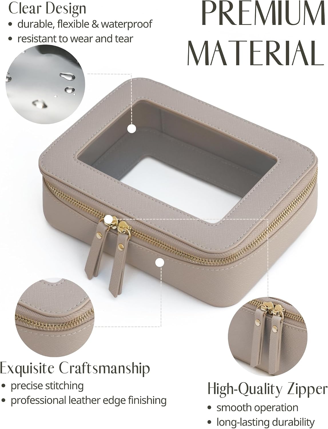 Popvibe Clear Makeup Bag Travel Cosmetic Case Clear Toiletry Bag with Zipper Make Up Organizer Traveling Compact Car Bag Stone Medium