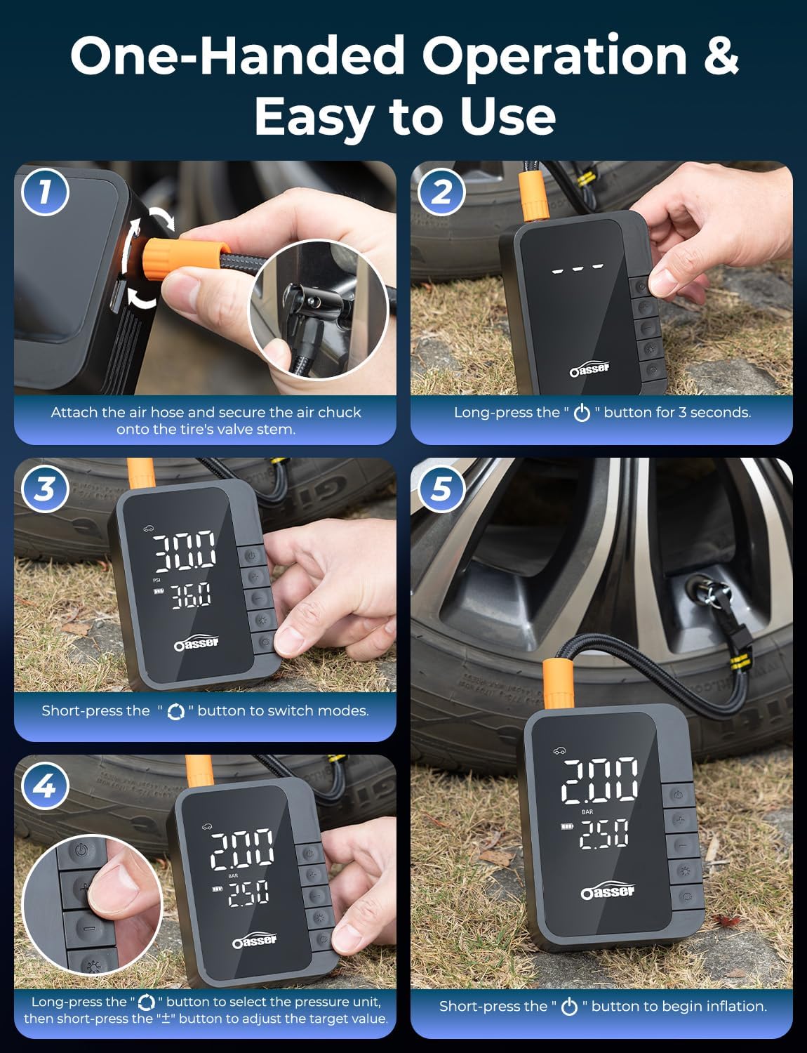 Oasser Tire Inflator Portable Air Compressor Air Pump for Car Tires
