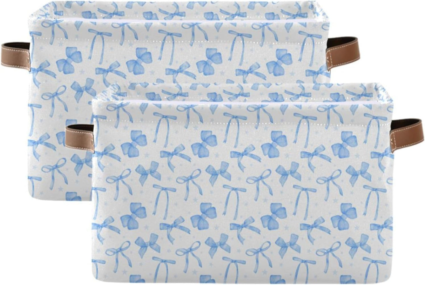Blueangle Blue Ribbon Bow Rectangle Storage Bin, 15 x 11 x 9.5 in, Collapsible Organizer Storage Basket for Home Décor, 2PCS