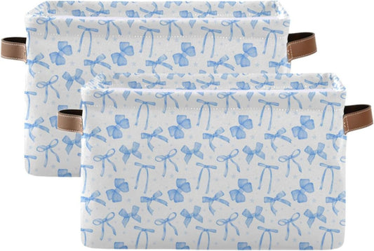 Blueangle Blue Ribbon Bow Rectangle Storage Bin, 15 x 11 x 9.5 in, Collapsible Organizer Storage Basket for Home Décor, 2PCS