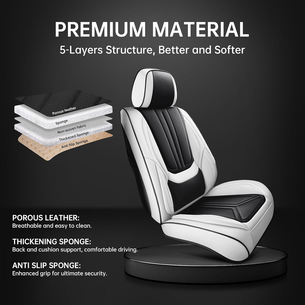 Black White Car Seat Covers Front Seat, Leather seat covers, Universal Fit