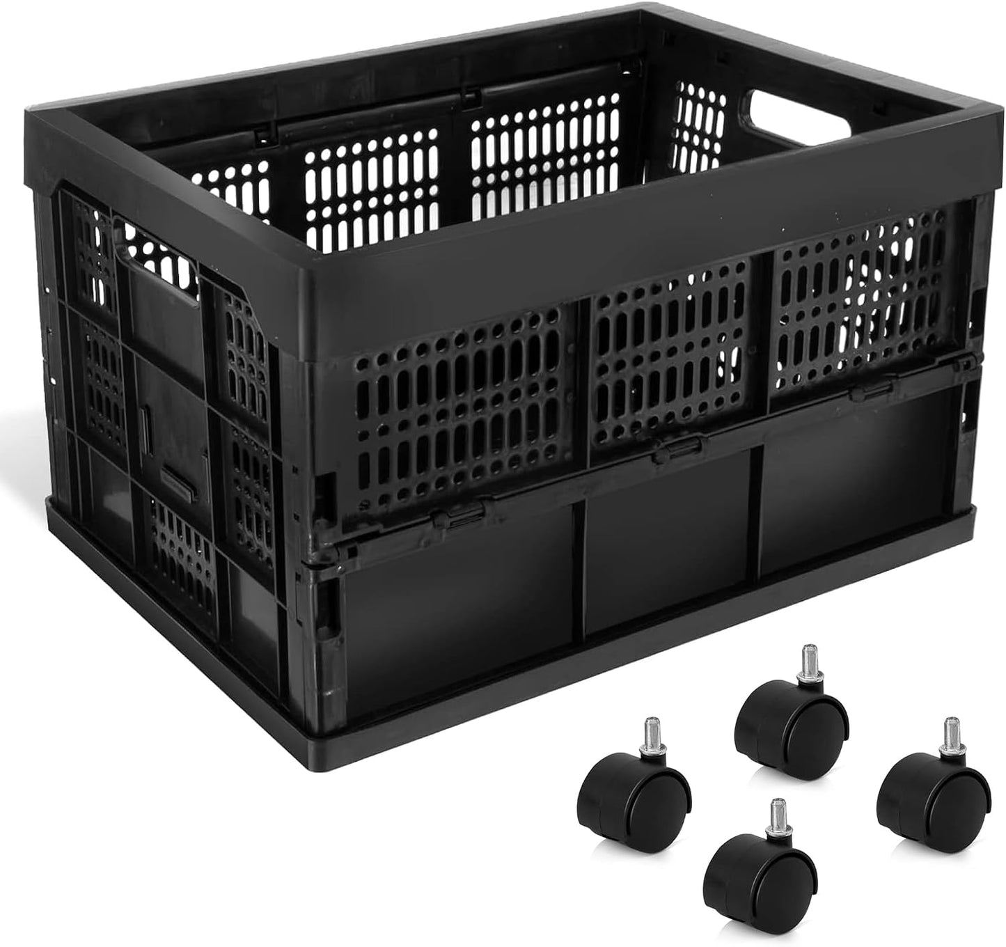 52L Collapsible Heavy Duty Storage Bin/Container, Stackable Folding Plastic Bin, Grated Wall, Utility (1, Square, 52, Liters)