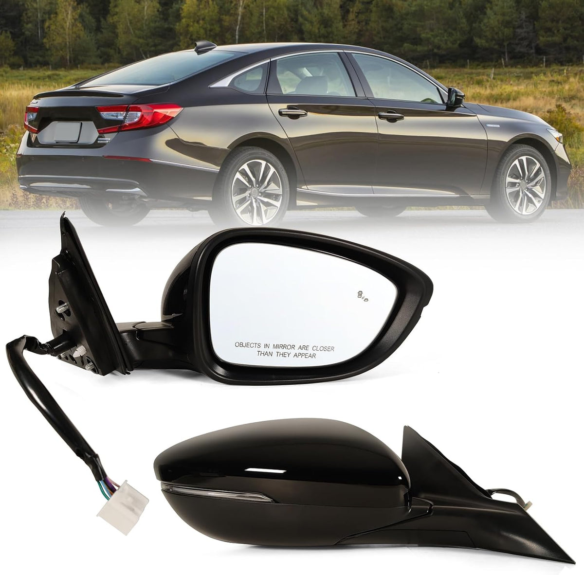 Right Passenger side Mirror Fits 2018-2022 Honda Accord LX, Sport With Power Glass, Heated, Blind Spot Detection and Manual Folding Match to Crystal Black Pearl Replace HO1321329 (7Pins)