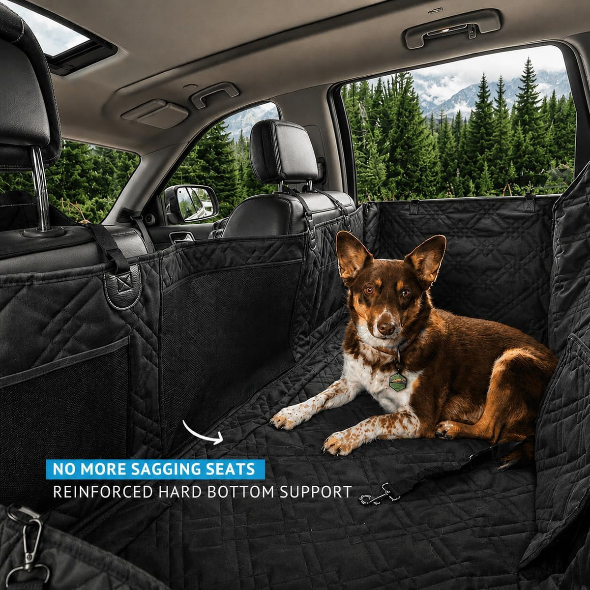 Bulldogology Hard Bottom Dog Seat Cover for Back Seat - Waterproof Backseat Extender for Dogs - Heavy-Duty Pet Hammock & Rear Protector for SUV Car Trucks - Non-Slip Dog Hammock with Platform