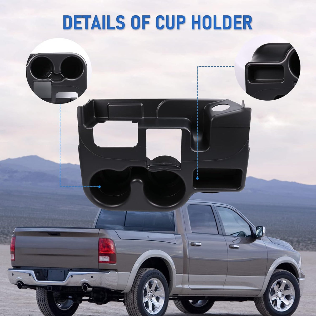 Center Console Armrest Cup Holder Compatible with 2003-2012 Dodge Ram 1500