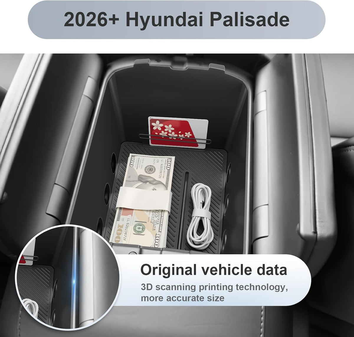 SKTU for 2026 2027 Hyundai Palisade Center Console Bottom Organizer ABS