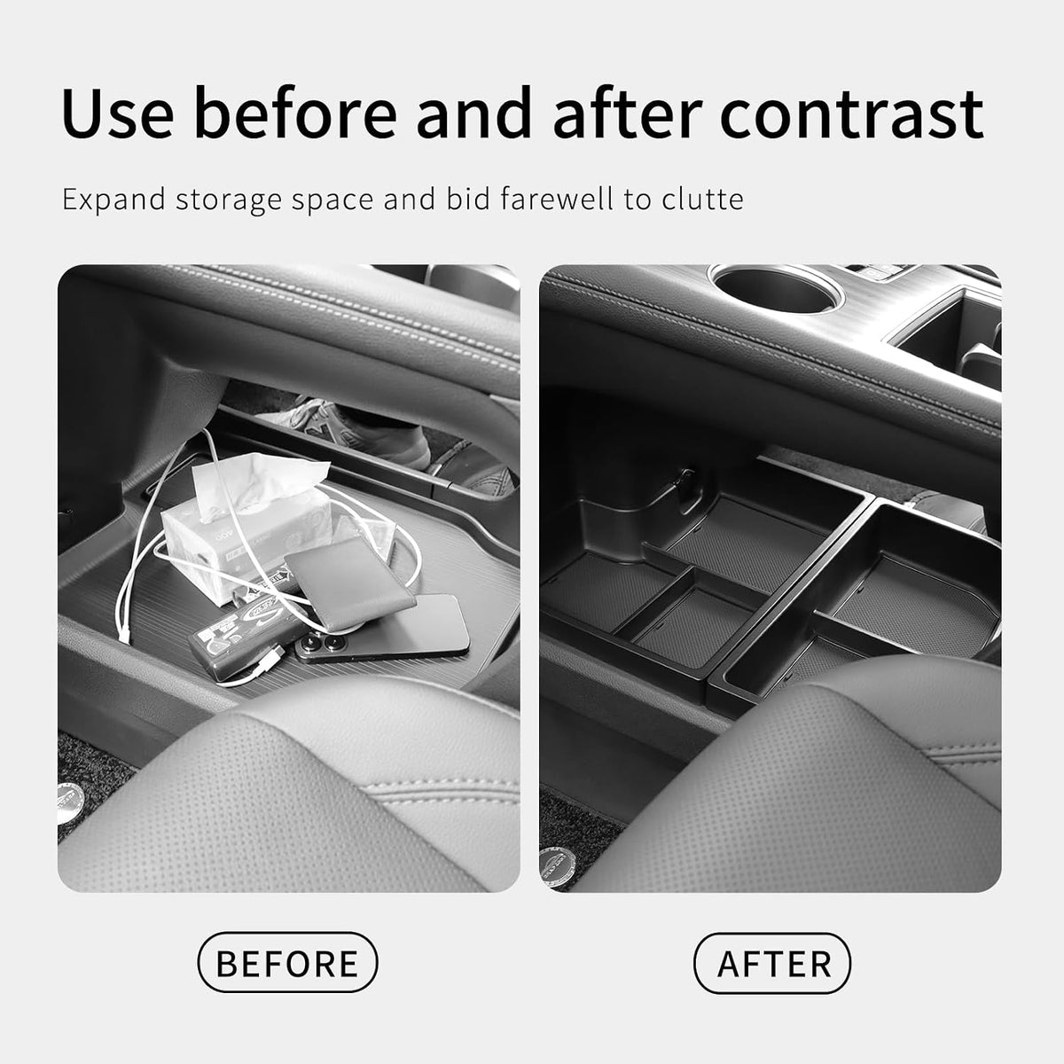smabee 2PCS Center Console Organizer Lower Tray for Toyota Sienna 2021-2026 Accessories, ABS Lower Center Console Tray Interior Storage Box Interior Black