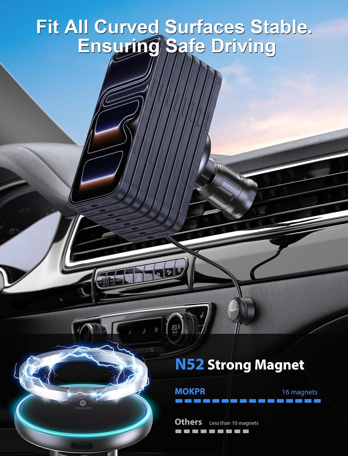 for iPhone Magsafe Car Mount Charger Vent-LED Wireless Car Charger