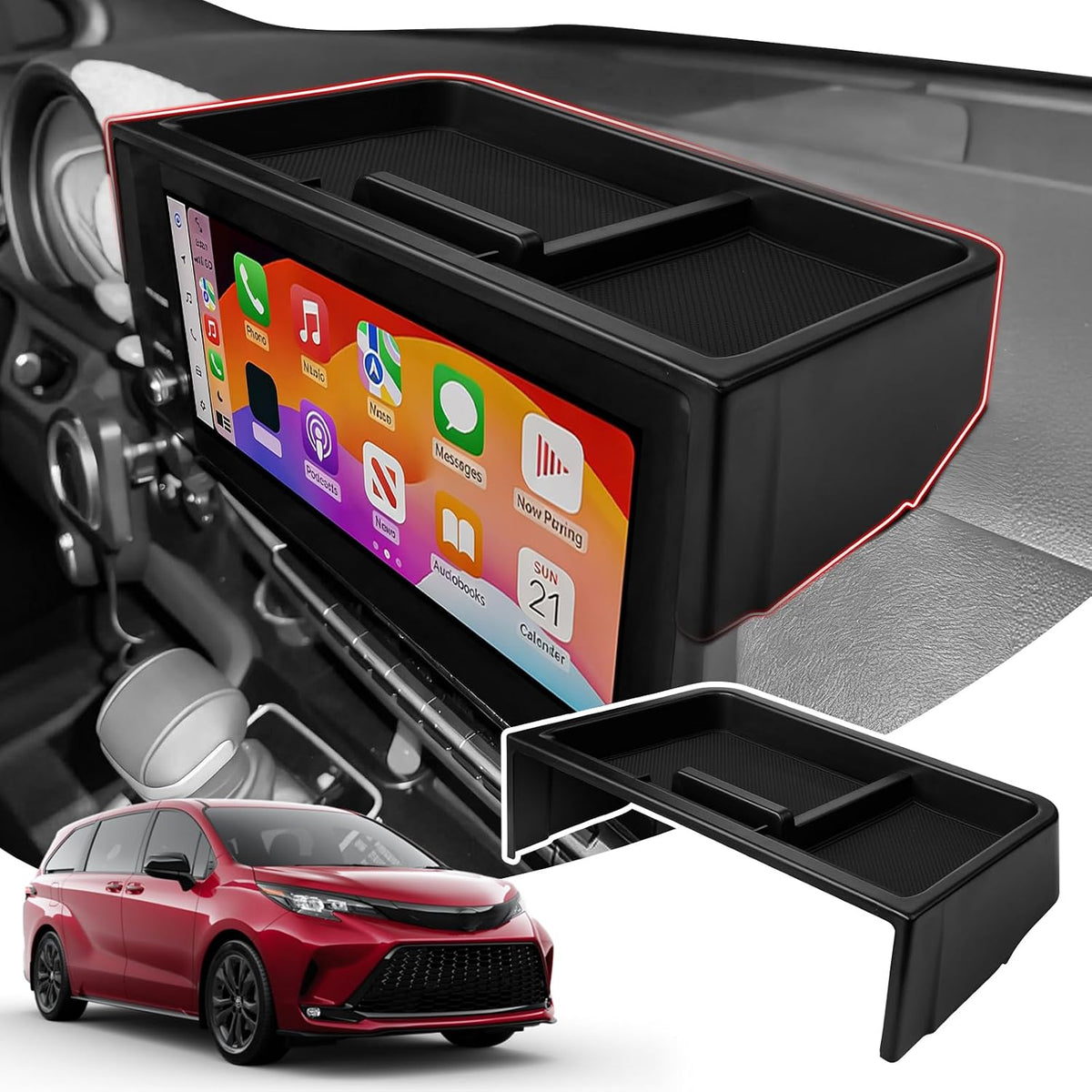 Autorder Rear Center Console Organizer for 2022-2025 2026 Toyota Tundra SR/SR5 Accessories - Rear Armrest Box Air Vent Storage Box - Silicone Black