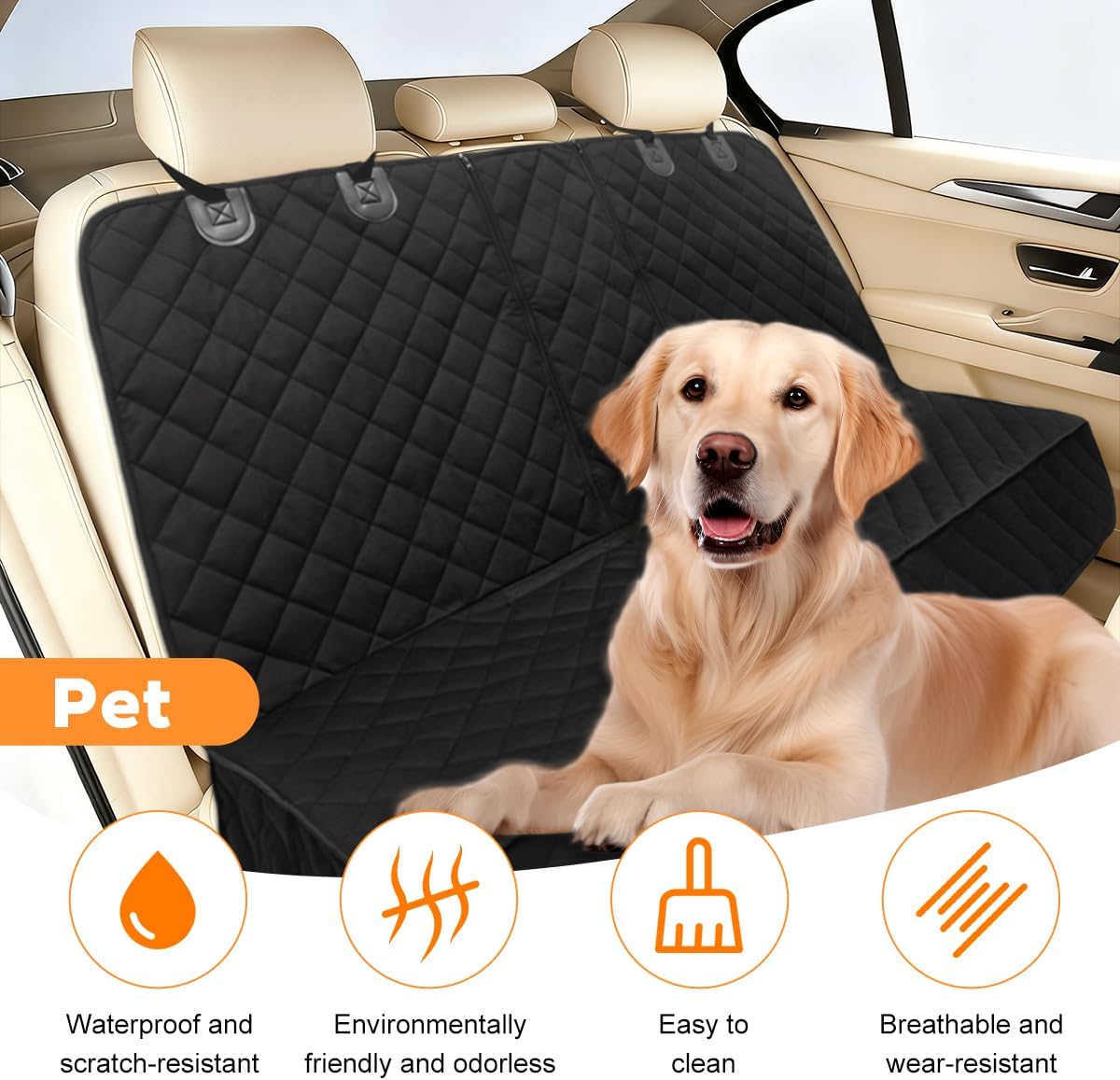 Oxford Dog Back Seat Cover with Side Flaps, Black Border