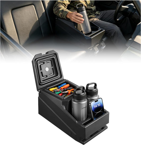 VEVOR UTV Center Console Bench Seat Box Lockable Armrest Storage Box, HDPE Central Console Tools Organizer with Cups and Phone Holder - Compatible with Polaris Ranger & 2017-2026 Can-Am Defender
