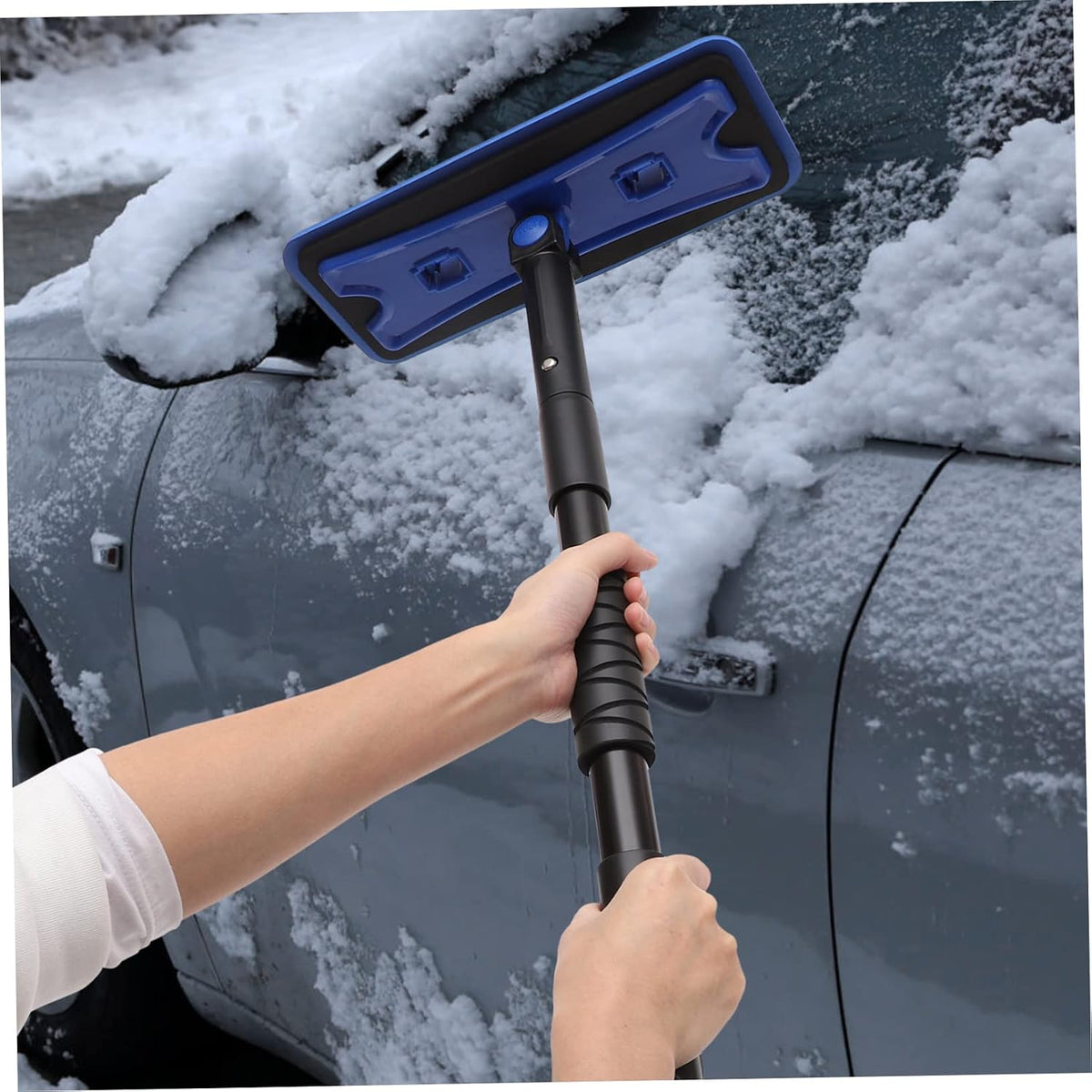 VANZACK Extendable Car Snow Scraper EVA Foam Brush Sturdy Winter Windshield Ice Remover Tool for Trucks and Cars Compact Snow Broom for Easy Storage
