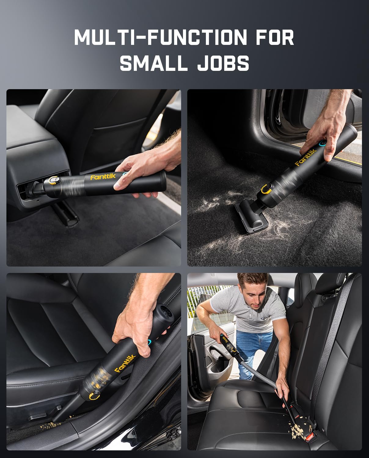 Fanttik Slim V8 APEX Car Vacuum, 4-in-1 Portable Mini Cordless Vacuum with 19000pa Suction Power for Pet Hair, Type-C Charge, One-Touch Empty for Car, Office Desk, Keyboards (Black)