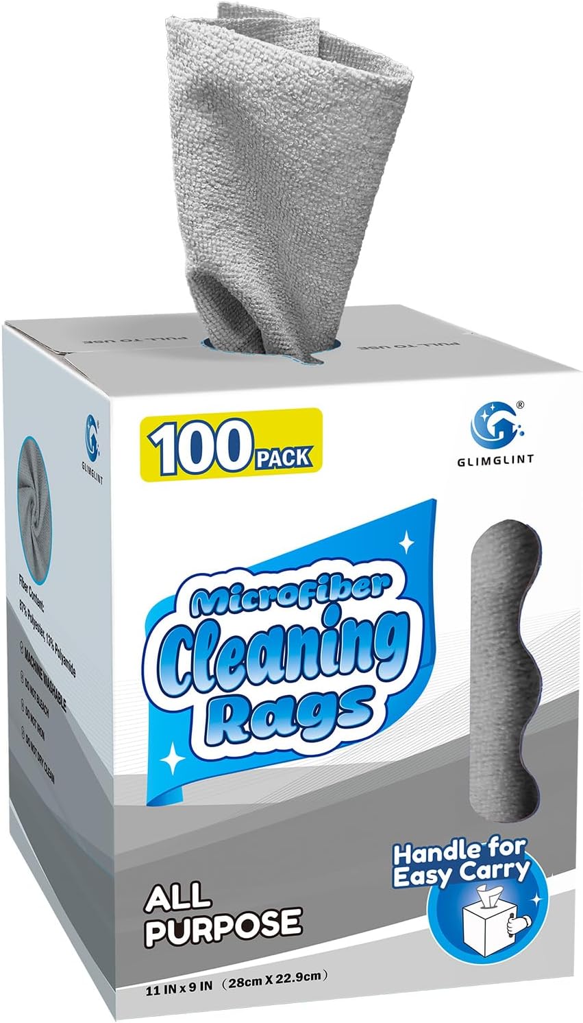 GLIMGLINT Microfiber Cleaning Cloth 100 Pack, Reusable Paper Towels 11 x 9