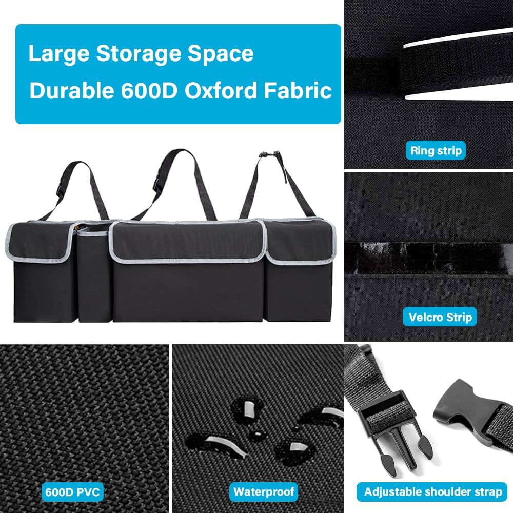Tianle Backseat Trunk Organizer for Car - Durable Trunk Hanging Storage Bag with 4 Large Storage Pocket & 3 Adjustable Buckles Space Saving Expert (Black A)