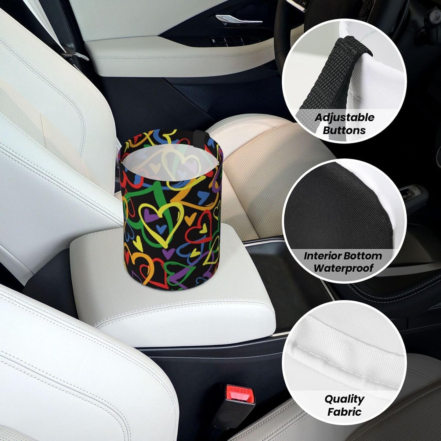 Heart Car Trash Can,Car Accessories Waterproof Car Organizer Foldable Portable Trash Bin Can Be Hung on The Back Seat Garbage Can for Various Cars