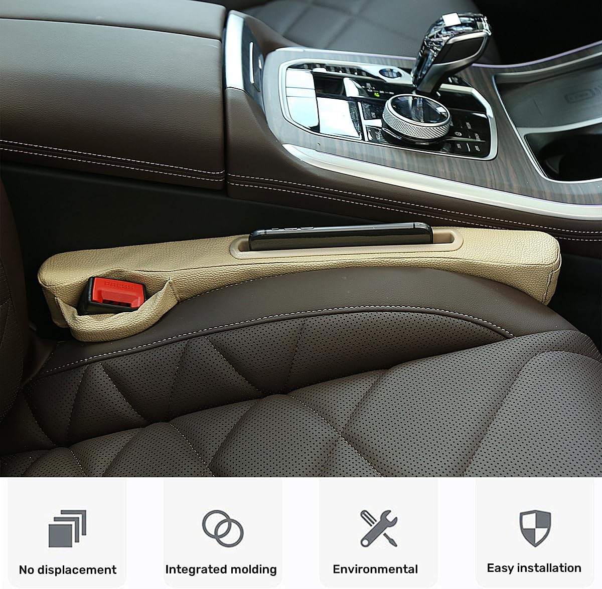 2 Pack Car Seat Gap Filler Organizer for Driver Side and Passenger Side Auto Center Console Side Filler Filler for Car Front Seat (Beige 2 pcs)