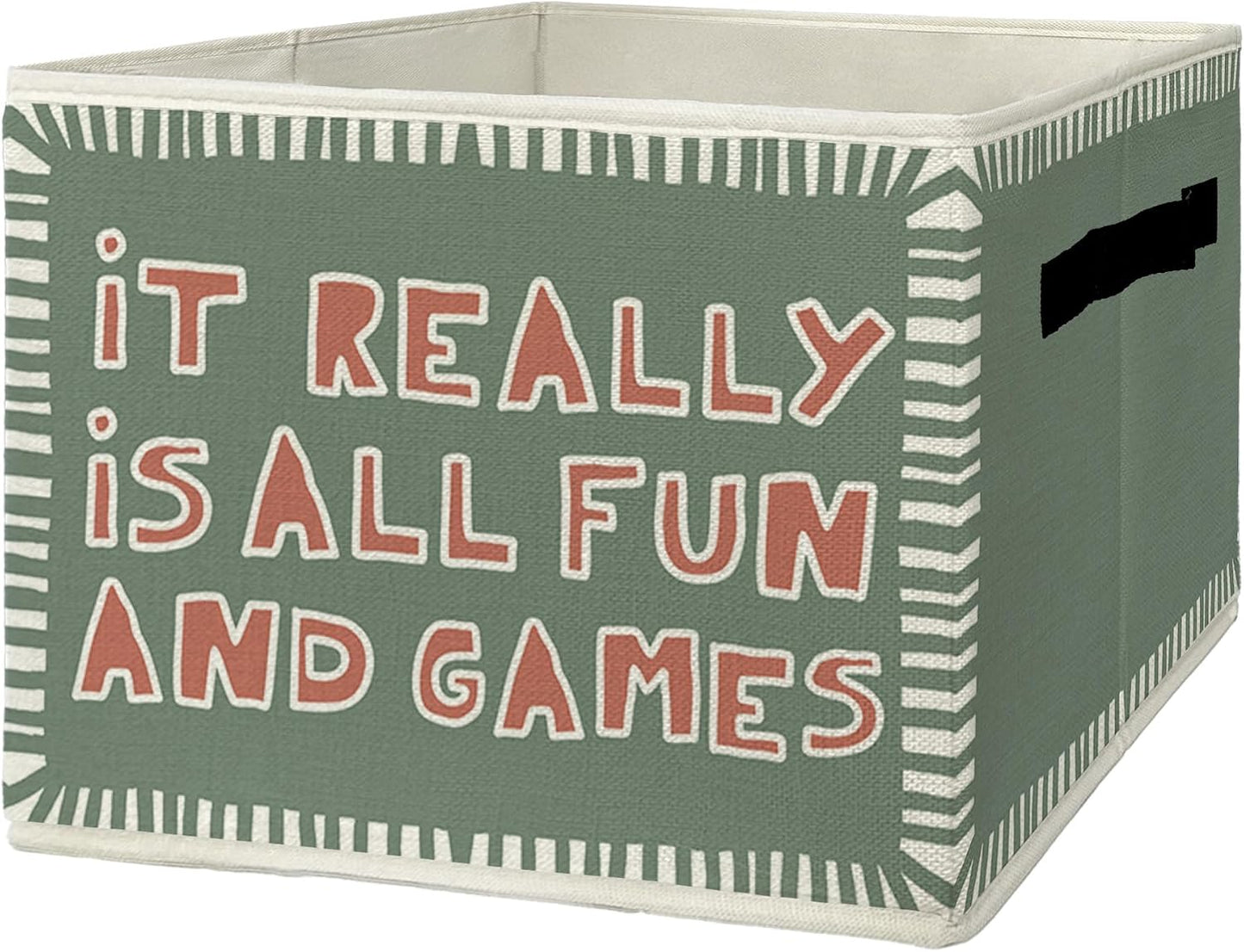 Retro Green Playroom Storage Bins & Boxes with Handles, Kids Foldable Basket for Organizing, It Really Is All Fun and Games Collapsible Storage Basket for Bedroom Bathroom Clothes Toys Books