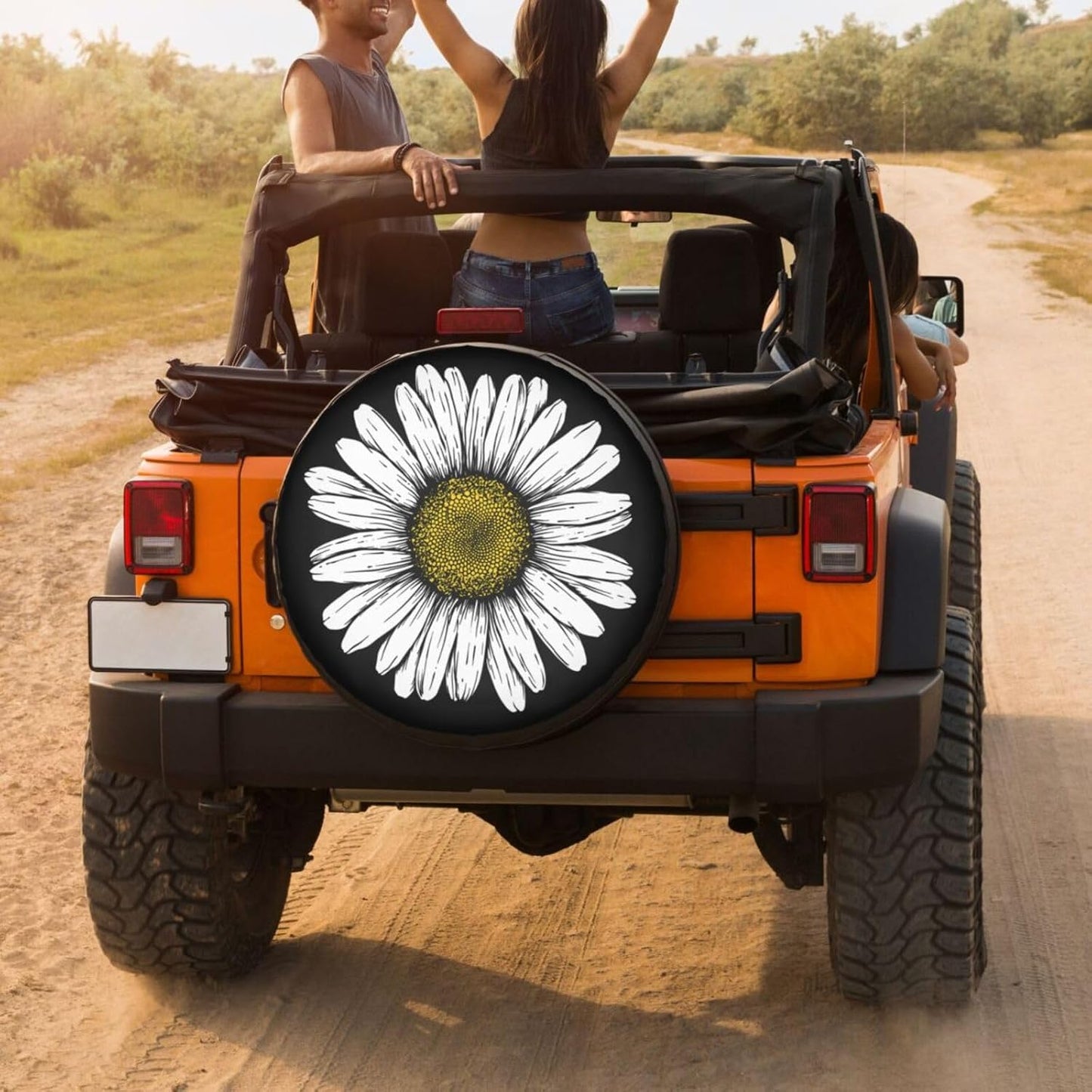 Daisy Flower Spare Tire Cover Dust-Proof Wheel Tire Cover Fit Trailer, RV, SUV and Many Vehicle 16 Inch