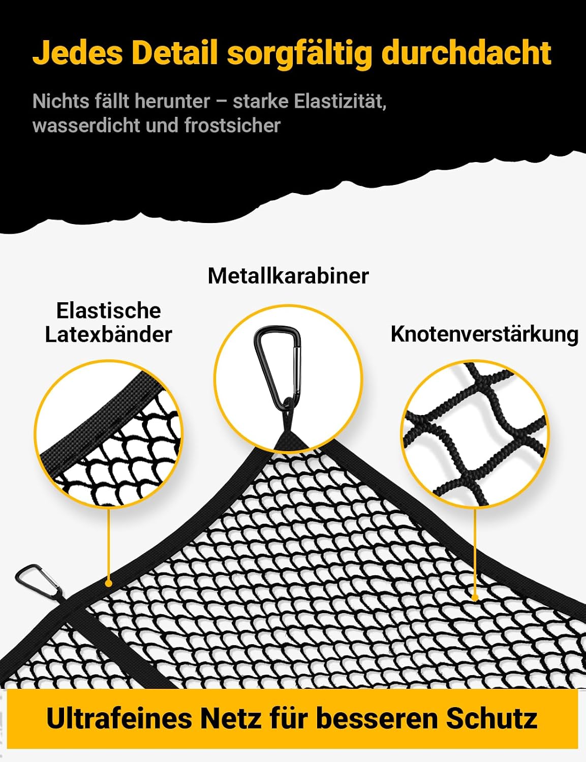 AUTOWN Cargo Net for Pickup Truck Bed with 8 Metal Carabiners & Storage Bag