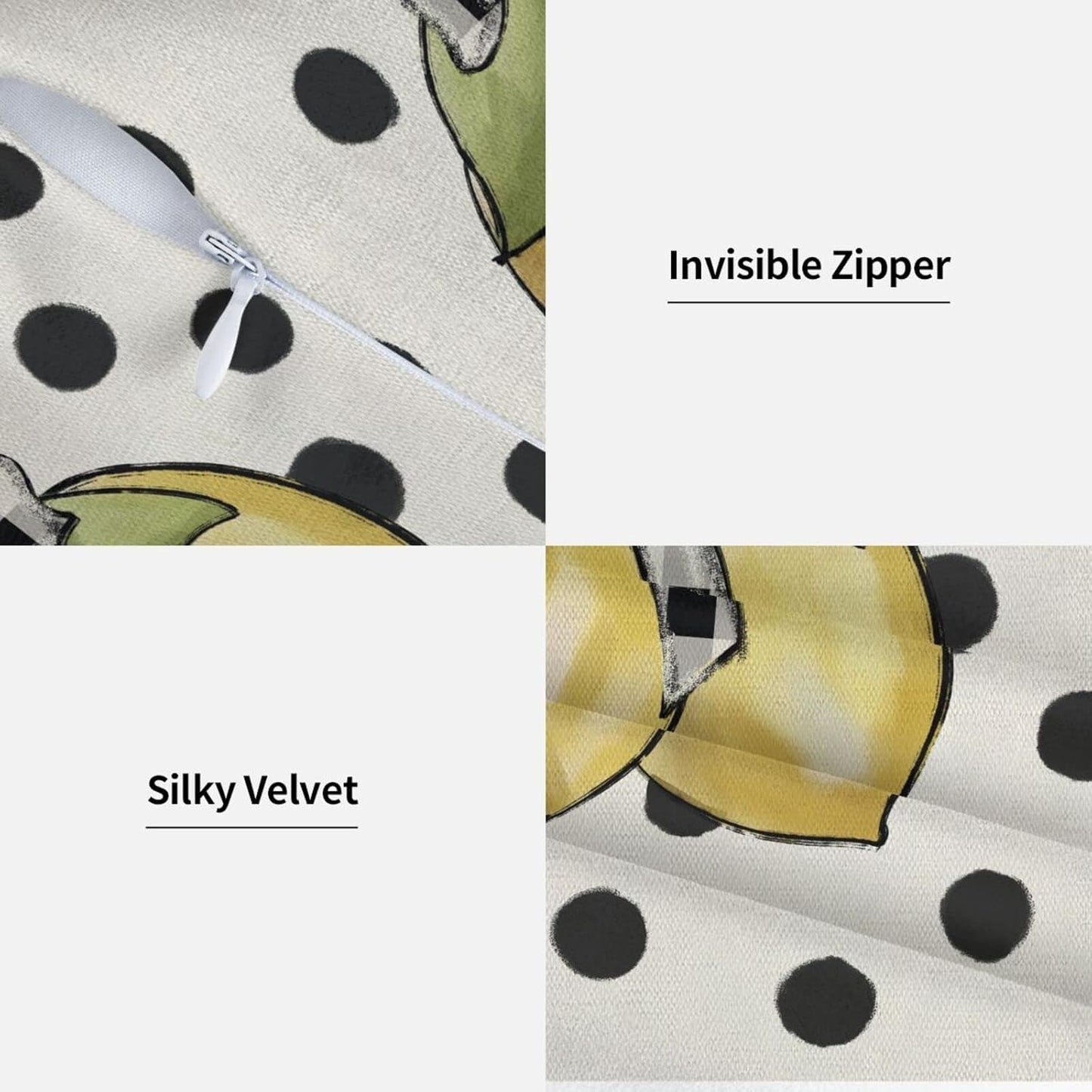 Summer Pillow Covers 18x18 Set of 2, Yellow Lemons Polka Dots Decorative Throw Pillow Cases Watercolor Summer Seasonal Linen Decorations for Home Bed Car Spring Decor
