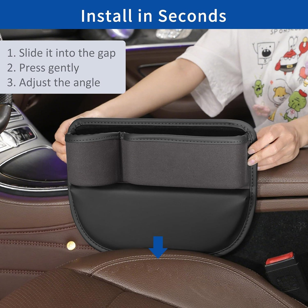 2 Pack Car Seat Gap Filler with Cup Holder, Suede Car Seat Gap Plug with Storage Slot for Filler Between Car Seat and Console, Universal Fit Sedans, SUVs, MPVs, Most Vehicles (Black)