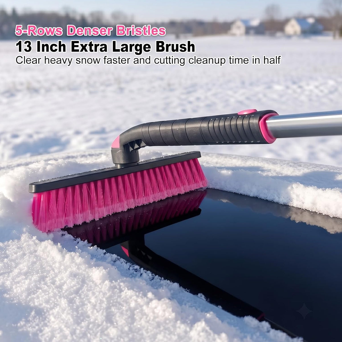 48 Inch Long Ice Scraper with Snow Brush Extendable 360° Pivoting
