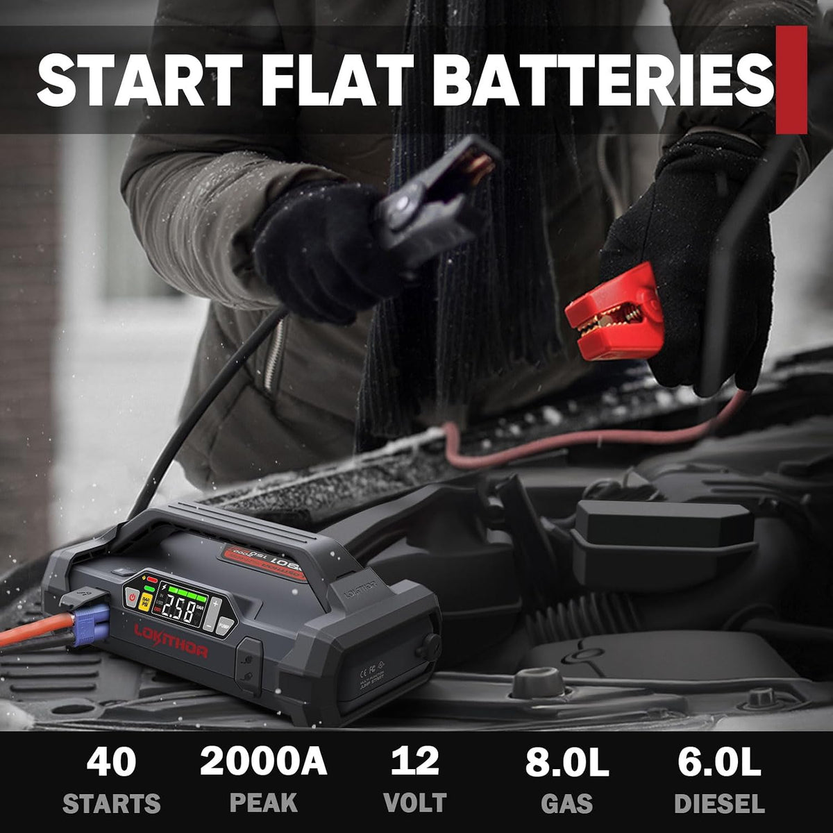 LOKITHOR JA301 Jump Starter with Air Compressor(8.0L Gas & 6.0L Diesel)
