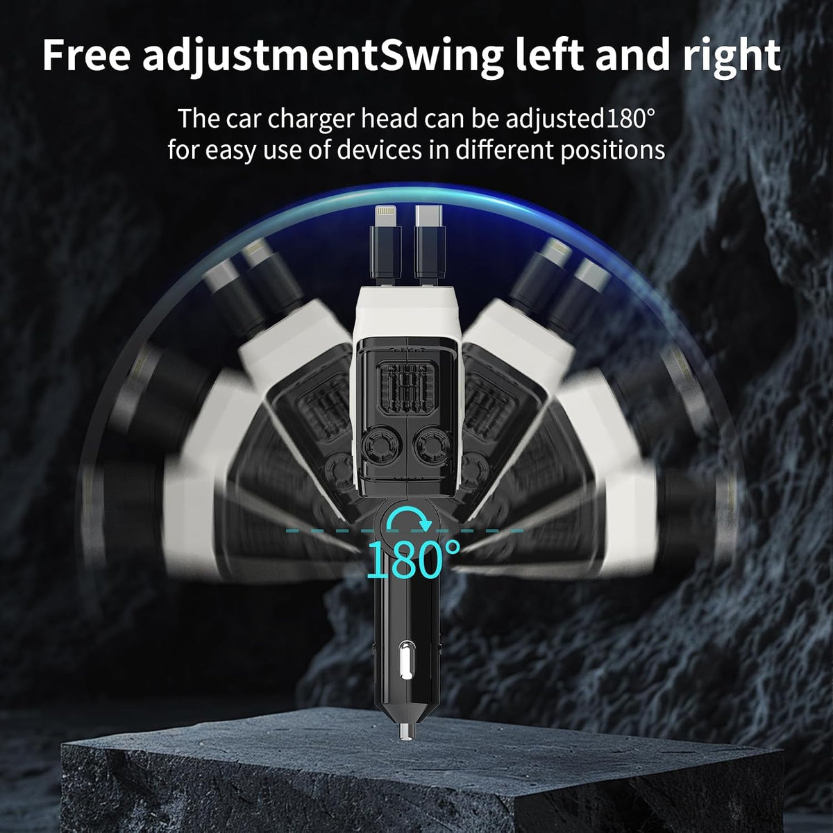 4 in 1 Retractable Car Charger with 4 Shock Absorbers,Cigarette Lighter Adapter with Retractable Cables (31.5 in),Road Trip Essentials for Iphone12/13/14/15/16/17(White)