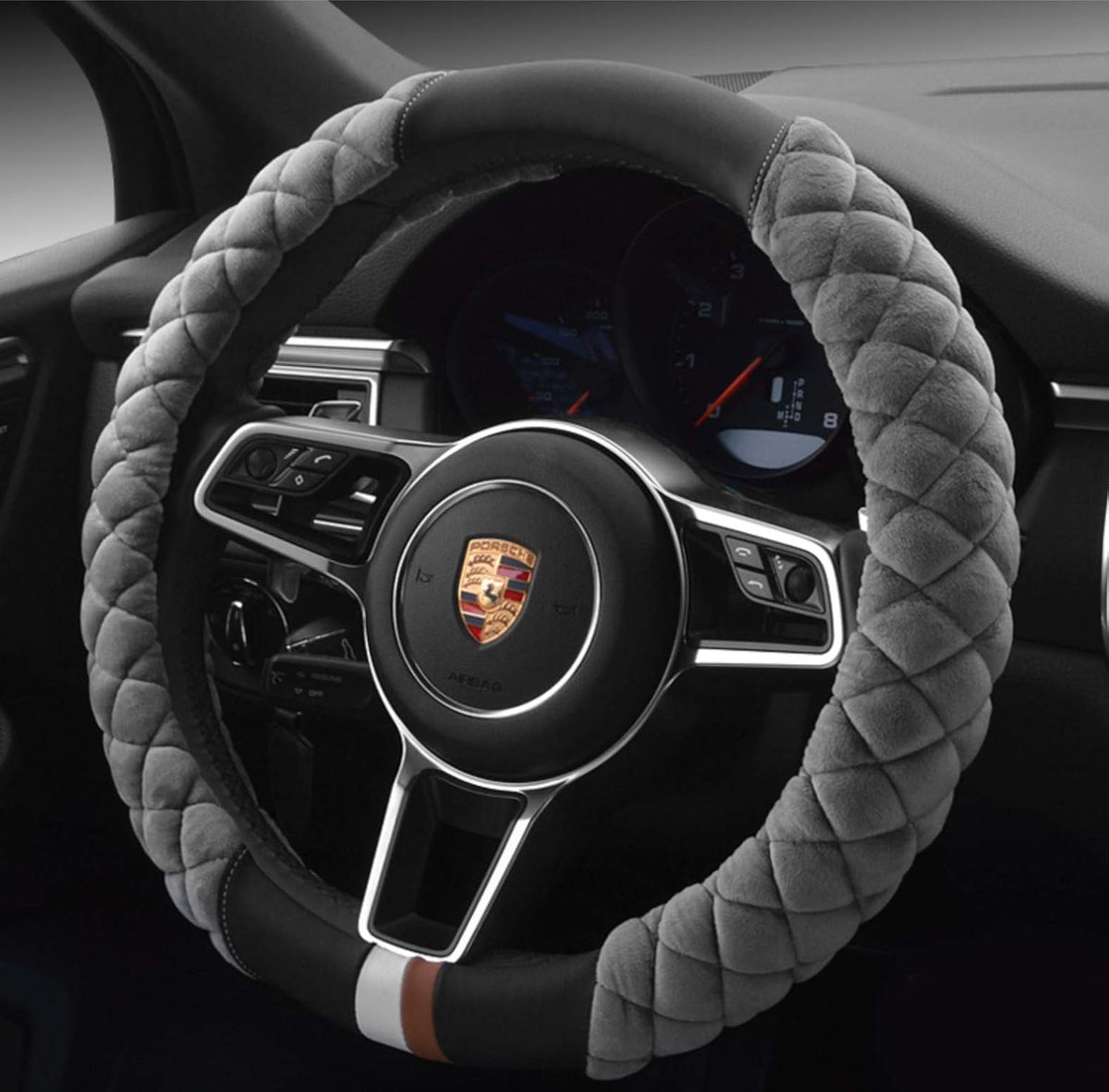 HAOKAY Luxury Fluffy Steering Wheel Cover for Men Women,Soft Warm Short Plush Steering Wheel Cover Black Fuzzy with Universal 14.5-15 Inch