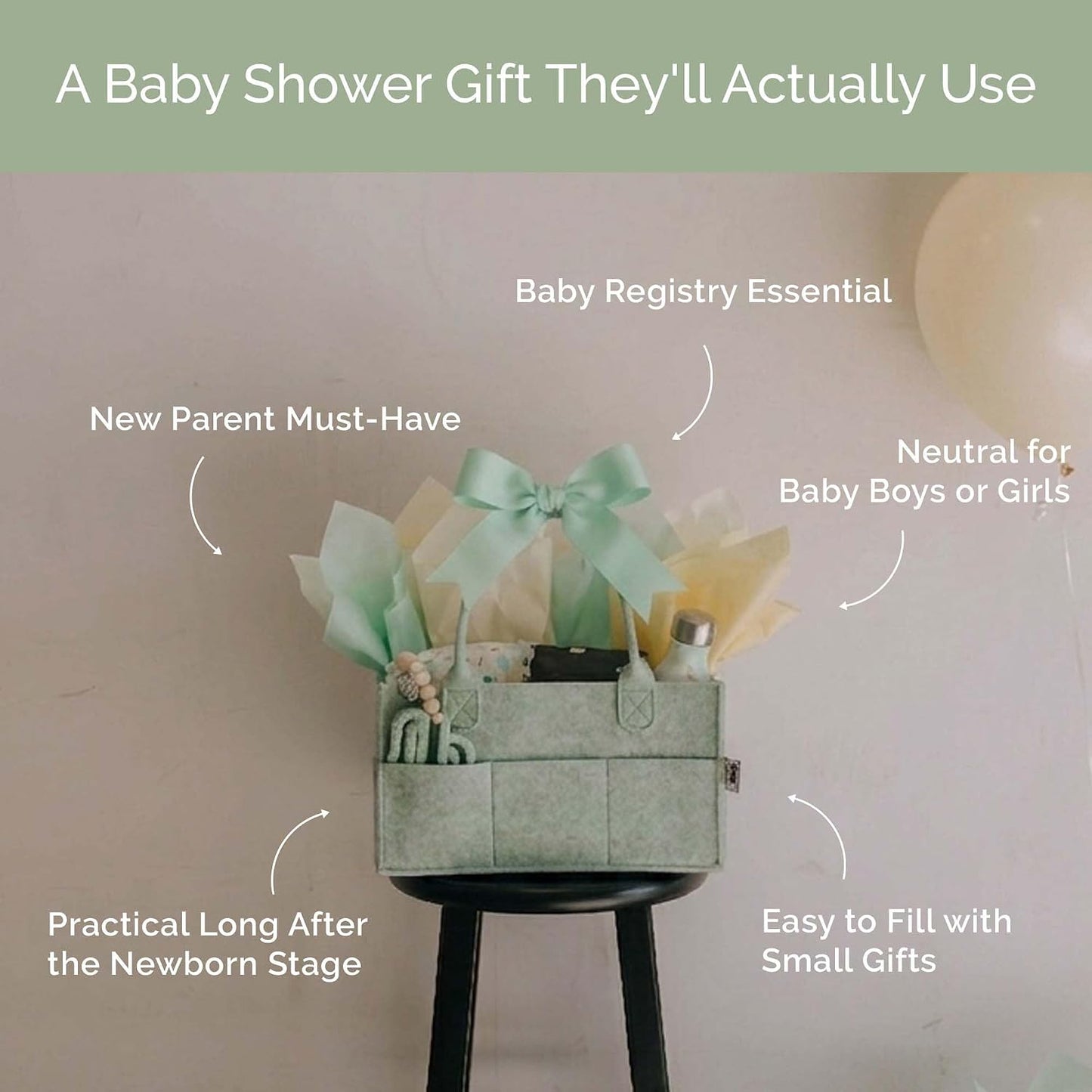 Parker Baby Diaper Caddy - Nursery Storage Bin and Car Organizer for Diapers and Baby Wipes - Sage Green, Regular