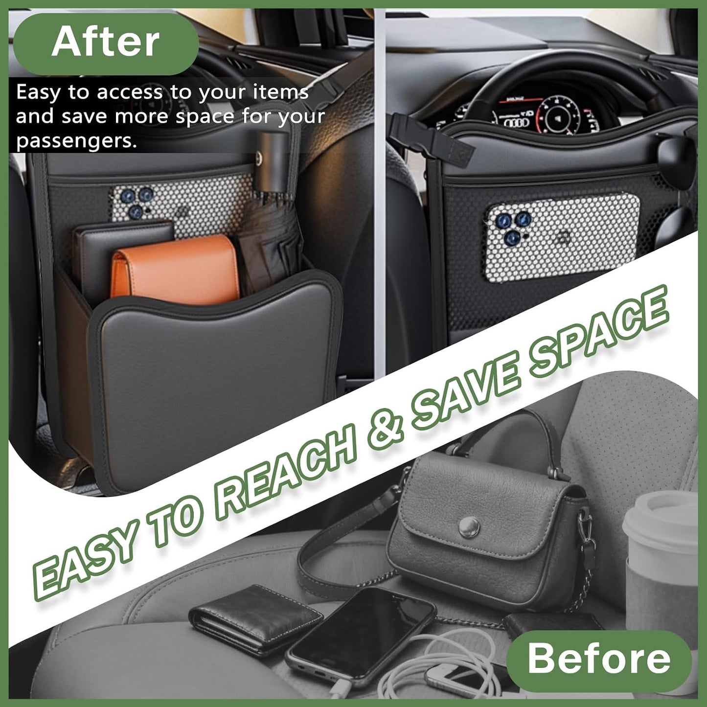 Car Seat Gap Purse Holder Leather Between Seats Organizer for Phone Keys | Car Handbag Holder Between Seats Car Purse Holder Automotive Consoles,Holds Wallet, Phone & Essentials