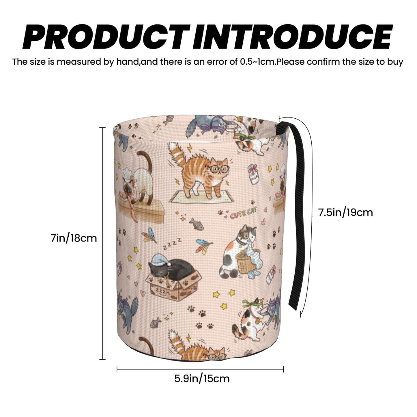 Cute Cats Car Trash can,car Garbage can, car Trash bin, Waterproof and Durable,Collapsible,Cylindrical, with Velcro Fastening Strap, Suitable for All car Models.