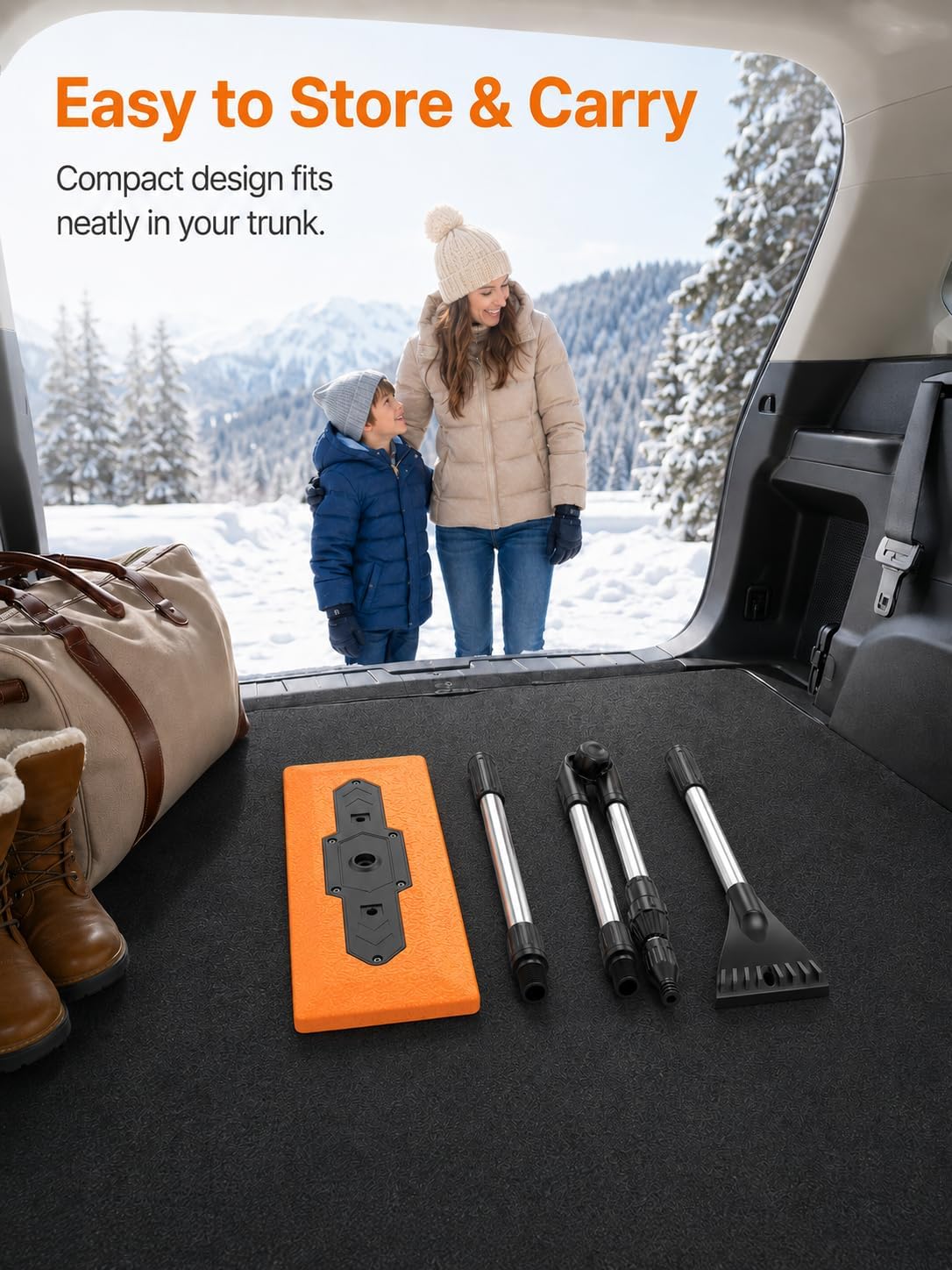 DooGooCoo 57.1" Snow Broom & Ice Scraper for Car with 16.3" Foam Brush