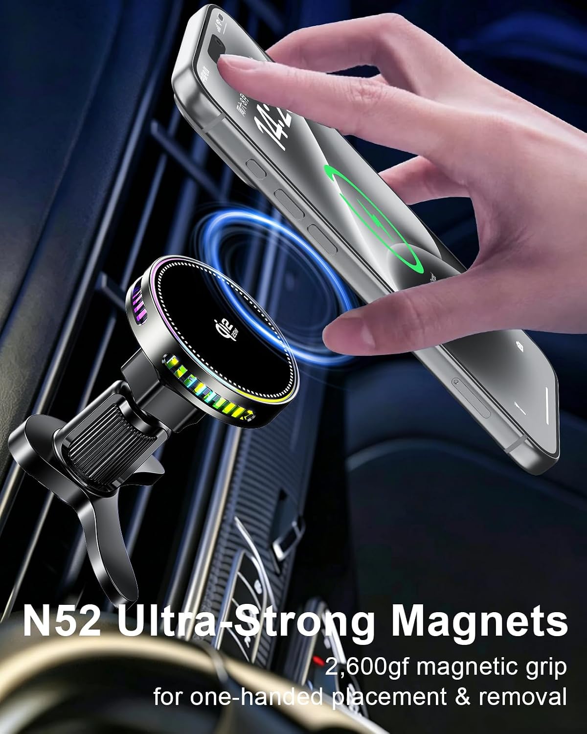 Qi2.2 25W Fast Charging Car Mount Charger, MagSafe Magnetic Phone Holder