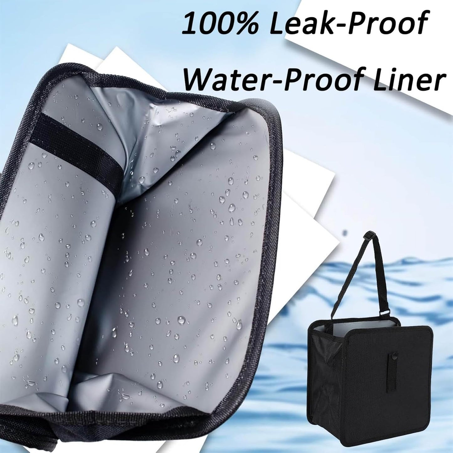 Car Trash Can, Oxford Cloth Foldable Car Trash Bin Hanging, 1.85 Gallon Capacity Garbage Bag Organizer, Leak-Proof Waterproof Auto Storage Container (Large)