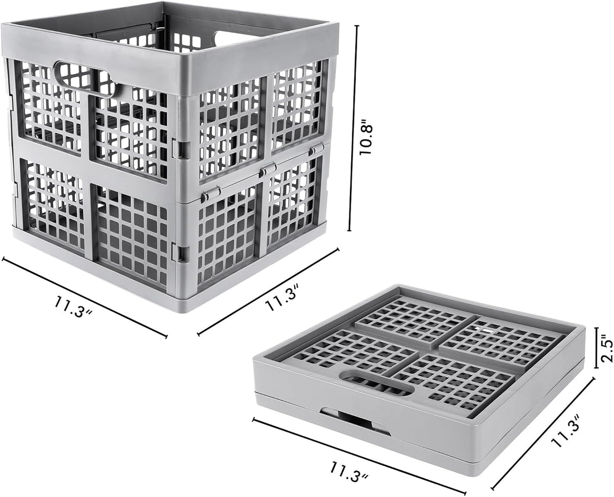 Eslite 3-Pack Collapsible Plastic Storage Crates,Foldable Crates for Storage,16L (Grey)