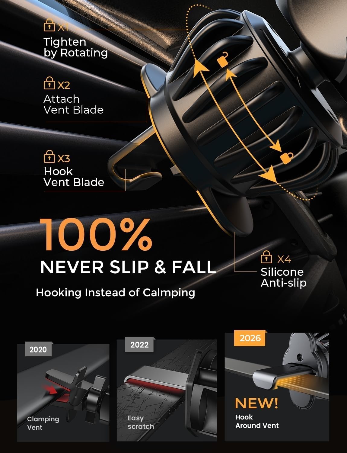 AINOPE Air Vent Phone Mount for Car [Drop-in Grip]Gravity Phone Holder for Car Vent Phone Mount for iPhone 18 Pro Max 17 16 15 Galaxy S26 S25, Universal Interior Accessories Gifts for Men Women, Black