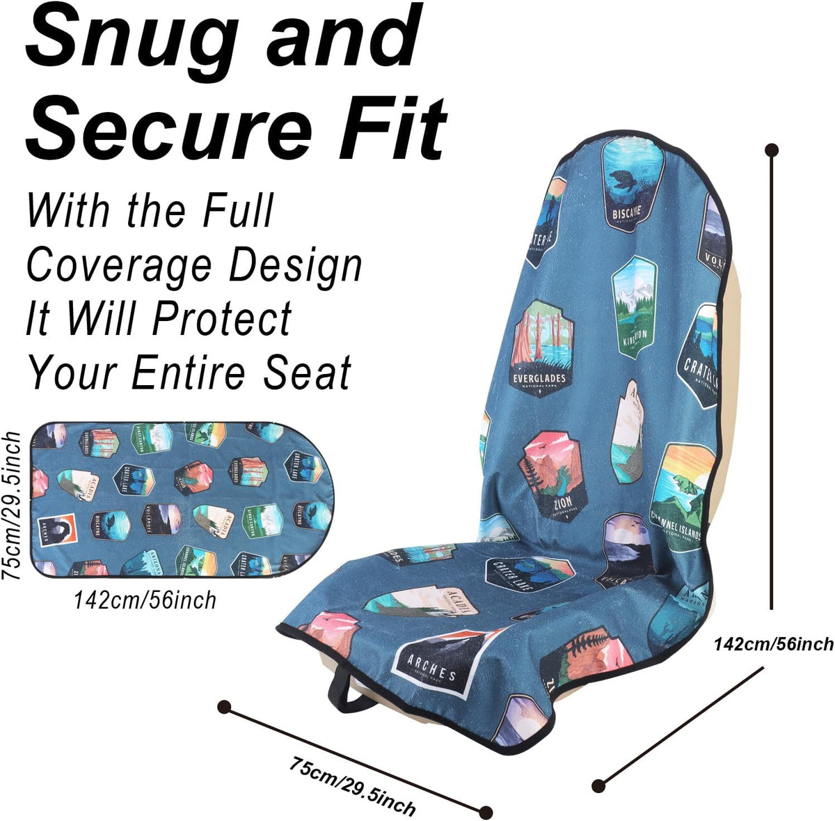 Car Seat Cover Protector Front Seats,for Gym Workout,Running,Swimming,Beach and Hiking,Waterproof Sweat Towel Bucket Seat Covers for Cars SUV Trucks (National Parks, 2Pcs)