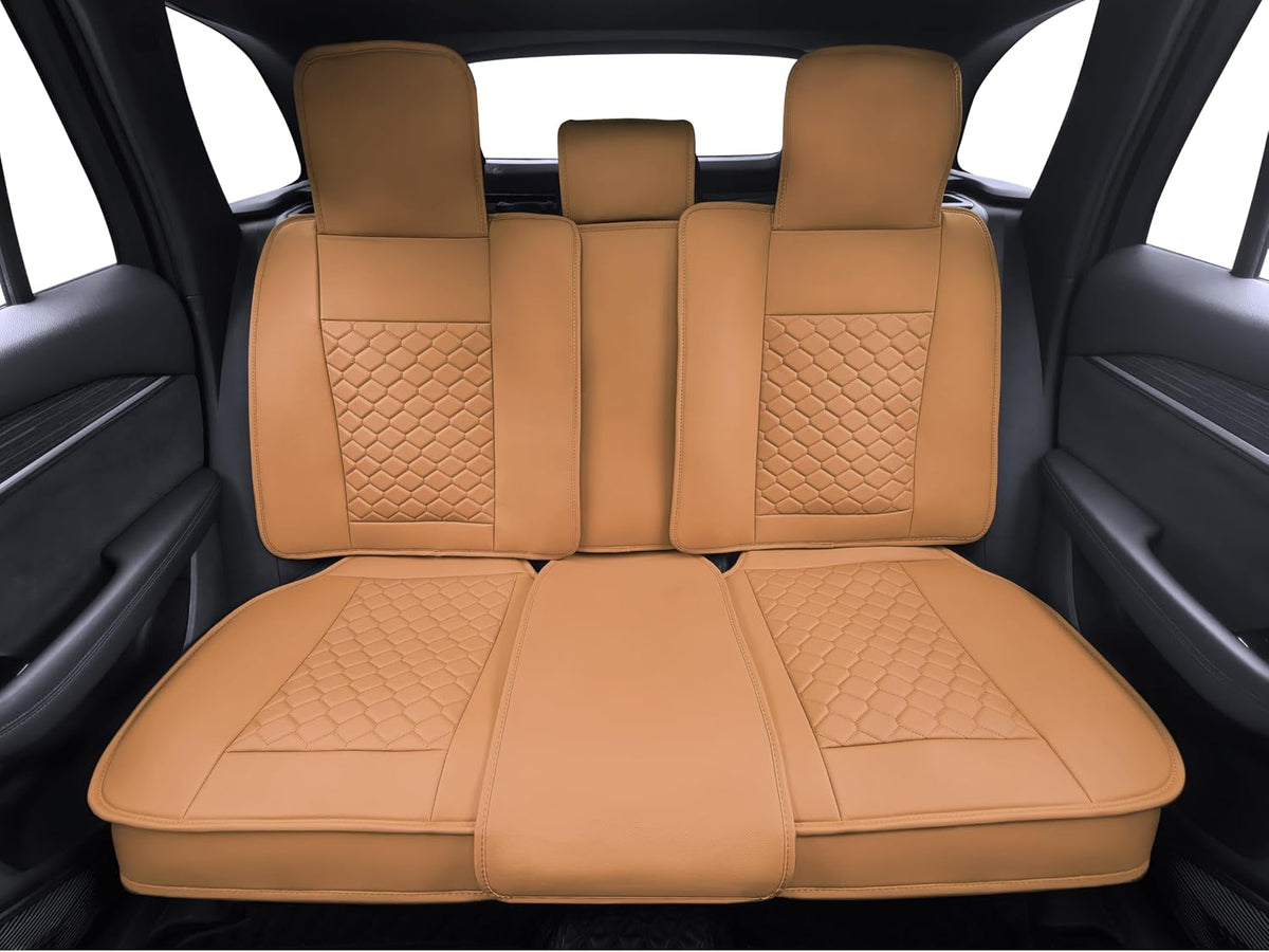 Elantrip Car Seat Cover Full Set Leather Waterproof Front Rear Cognac