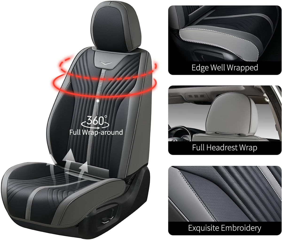 FLORICH Car Seat Cover Front Seats Leather Full Coverage Car Seat Covers Car Seat Protector Waterproof Seat Cushion Universal Fit for Most Cars Trucks SUV, Gray&Black
