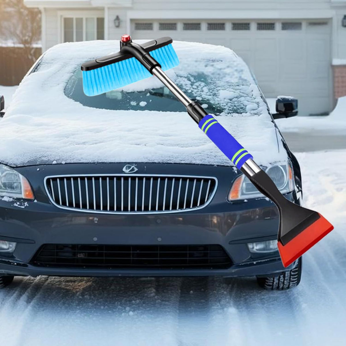 Car Snow Brush and Ice Scrapers 2 in 1 Extendable Winter Shovel Brushes for Car Windshield Snow Removal Heavy Duty Cars Snow Scraper 360° Rotating Vehicle Snow Removal Tool (Red)