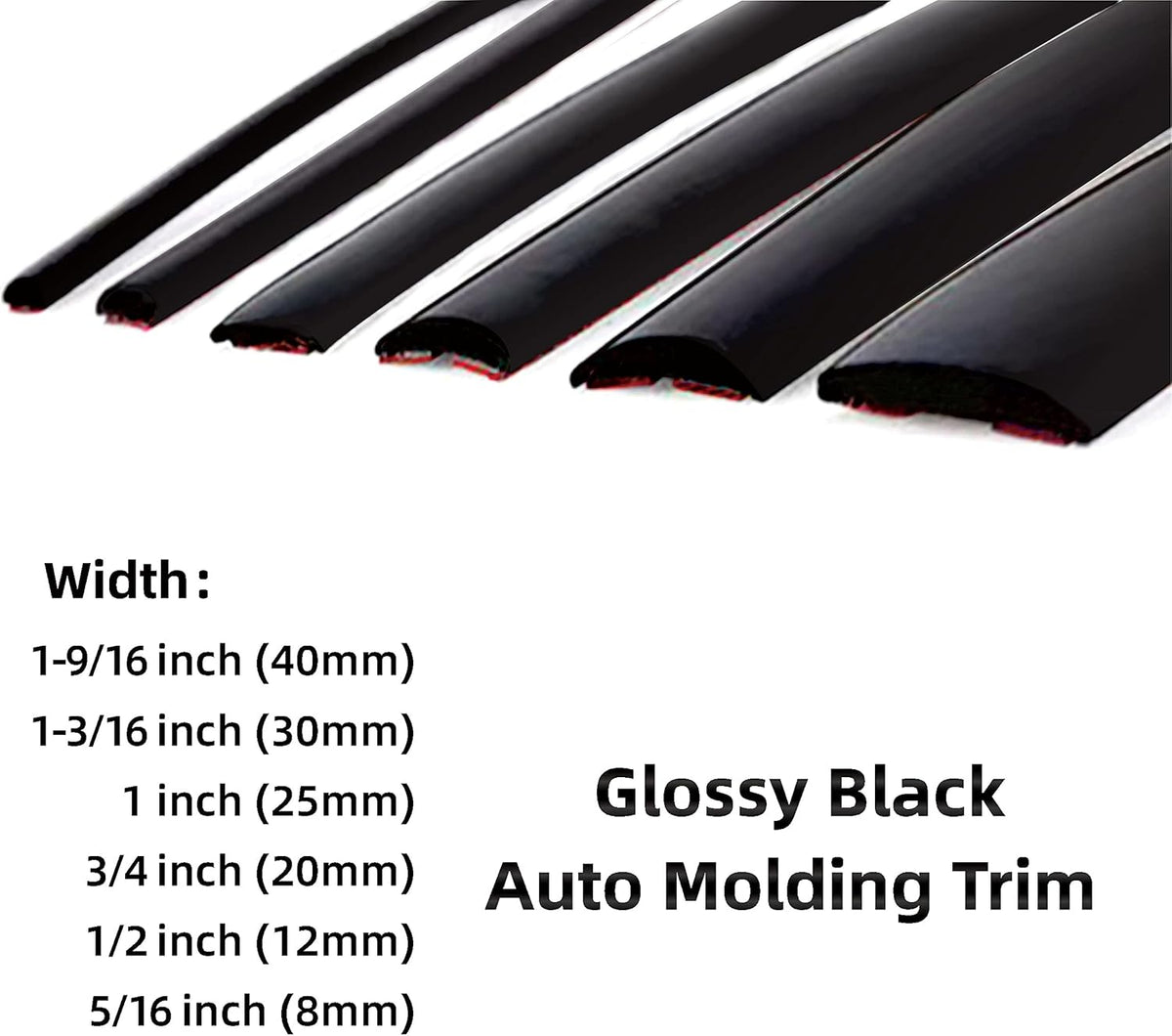 Glossy Black Car Exterior and Interior Molding Trim Universal Bumper Window Door Body Side and Household Furniture Surfaces Decorative Strip Scratch-Proof (Width: 5/16inch (8mm), Length: 25Ft)
